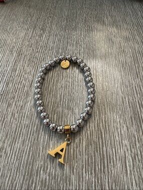 Gold Initial 'A' Charm Beaded Bracelet - Two-Tone Silver & Gold